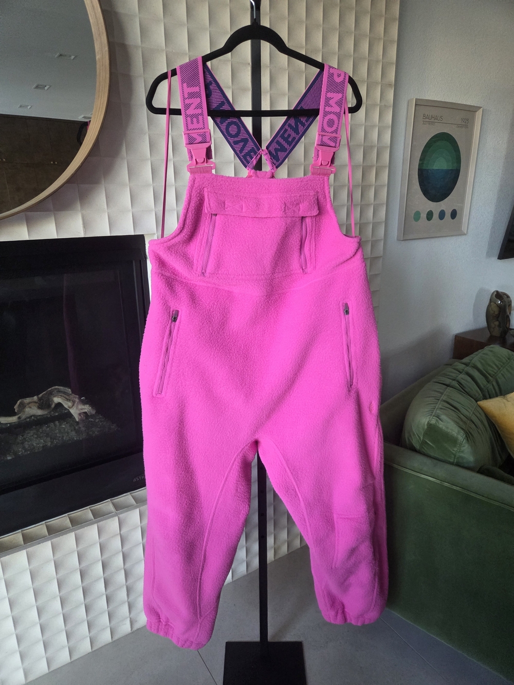 Free People FP Movement Hit The Slopes Salopette Overalls Fleece Magenta, Large - Picture 4 of 15